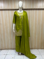 Olive Green ROMAN GLASS Embroidered 3-Piece Suit Set