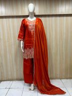 Rust Orange ROMAN GLASS Embroidered 3-Piece Suit Set