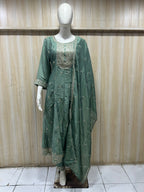 Sage Green ANAARKALI DRESS – Crush Silk 3-Piece Ethnic Set