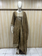 Olive Brown ANAARKALI DRESS – CRUSH SILK 3-Piece Ethnic Set