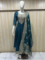 Deep Teal ANAARKALI DRESS – Crush Silk 3-Piece Ethnic Set