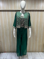 Emerald Green Embroidered Georgette 3-Piece Ethnic Set