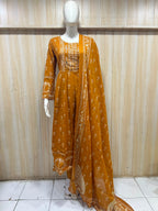 Mustard Yellow Cotton 3-Piece Ethnic Set with Printed Kurta & Dupatta