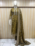 Olive Green Cotton 3-Piece Set with Intricate Traditional Detailing