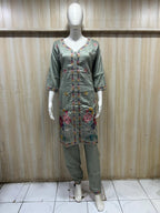 Sage Green Embroidered 2-Piece Ethnic Suit Set | Kurti & Pant