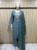 Blue-Grey Roman Silk Dori Work Palazzo Set