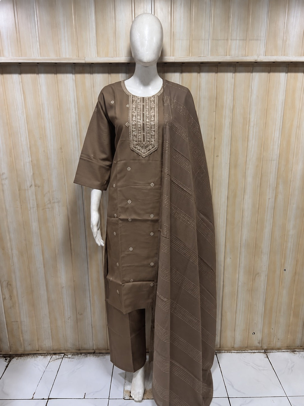 Taupe Roman Silk Dori Work Palazzo Set