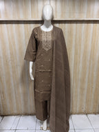 Taupe Roman Silk Dori Work Palazzo Set