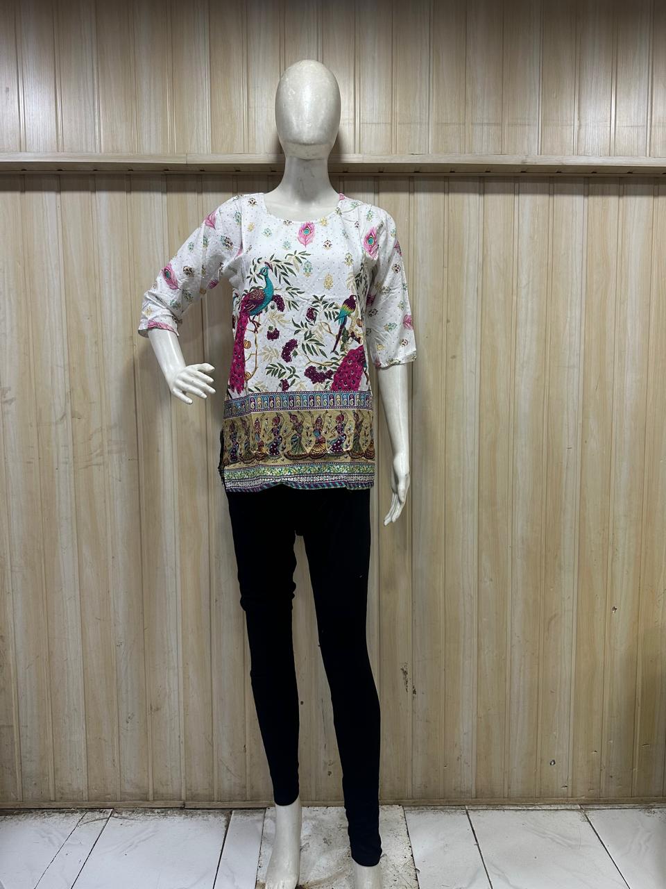 Premium Multicolour Printed Mull Cotton Short Kurti