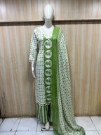 Green & White Printed 3-Piece Ethnic Suit Set with Dupatta