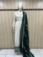 Ivory Georgette Embroidered Kurti with Contrast Dark Teal Dupatta