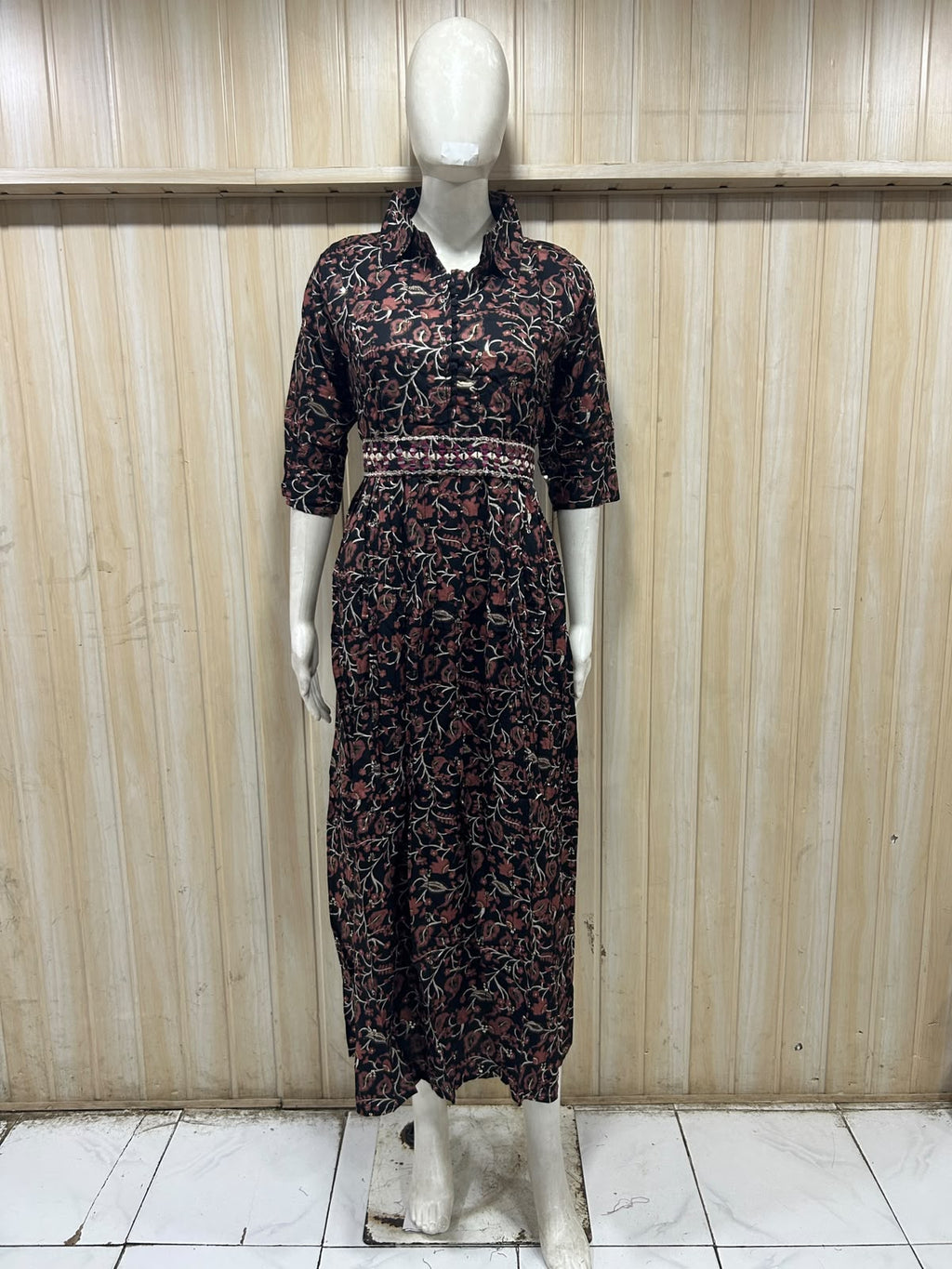 Black Printed Reyon/Rayon Round Kurti – Floral Print 1-Piece Kurti