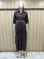 Black Printed Reyon/Rayon Round Kurti – Floral Print 1-Piece Kurti