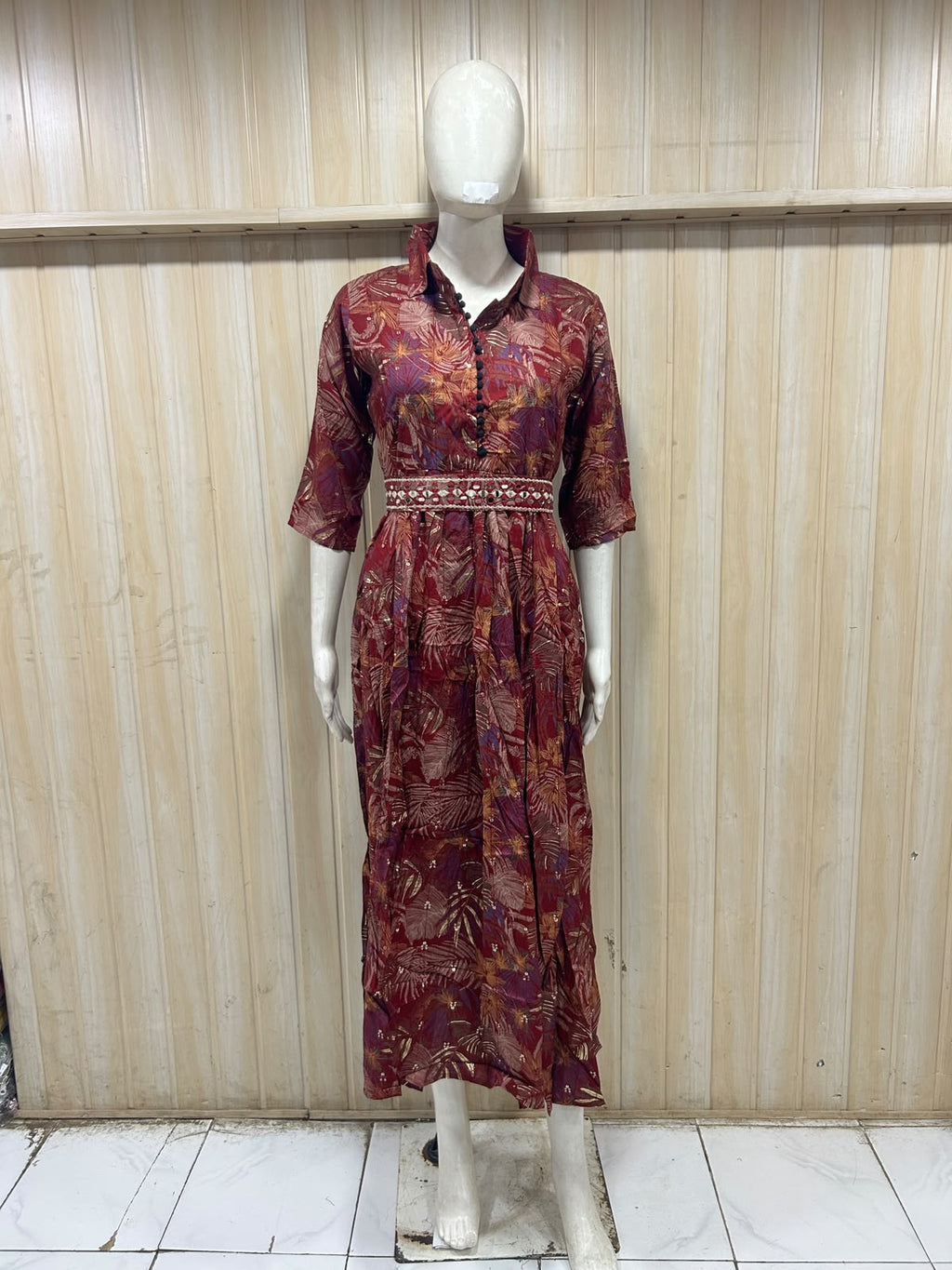 Maroon Printed Reyon/Rayon 1-Piece Kurti – Floral Print Women’s Ethnic Wear