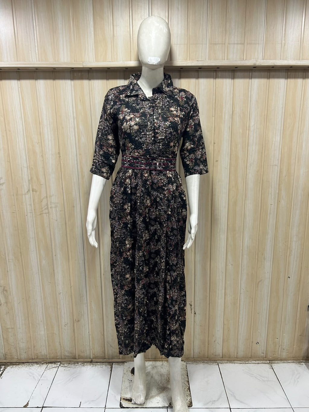 Black Printed Reyon/Rayon Round Kurti – Floral Print 1-Piece Kurti