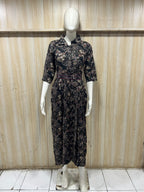 Black Printed Reyon/Rayon Round Kurti – Floral Print 1-Piece Kurti