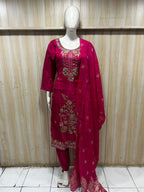 Wine Pink ROMAN GLASS 3-Piece Embroidered Ethnic Suit Set