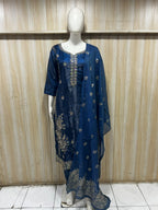 Navy Blue ROMAN GLASS 3-Piece Embroidered Ethnic Suit Set