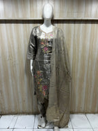 Grey ROMAN GLASS 3-Piece Floral Embroidered Ethnic Suit Set