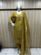 Mustard Olive Salsa 3-Piece Suit Set with Dupatta and Palazzo
