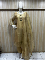 Champagne Gold Salsa Printed 3-Piece Suit Set with Palazzo and Dupatta