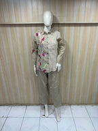 Taupe Cotton Hand Work Embroidered Co-Ord Set for Women