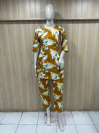 Mustard Brown Cotton Floral Print Co-Ord Set for Women