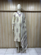 Ivory Purple Floral Cotton 3-piece Set