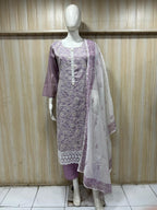 Lavender ROMAN SILK Printed & Embroidered 3-Piece Ethnic Suit Set