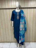 Deep Navy Blue ROMAN SILK Embroidered 3-Piece Suit Set