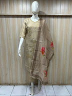 Ivory Beige ROMAN SILK 3-Piece Suit with ORGANZA DUPATTA
