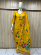 Mustard Yellow ROMAN SILK 3-Piece Suit with ORGANZA DUPATTA