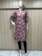 Mauve Cotton Floral Print Single LONG A-line Kurti for Women