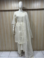 Ivory Cotton Mull 2-Piece Designer Set with Hand Work Embroidery