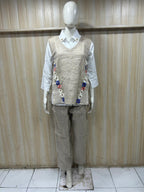 Mull Cotton Beige 2-Piece Co-Ord Set with Hand Work Embroidery
