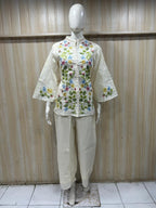 Ivory Mull Cotton Embroidered 2-Piece Co-Ord Set