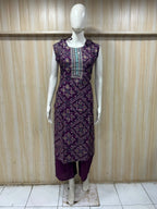 Plum Purple Vertican Sleeveless Printed Co-ord Set