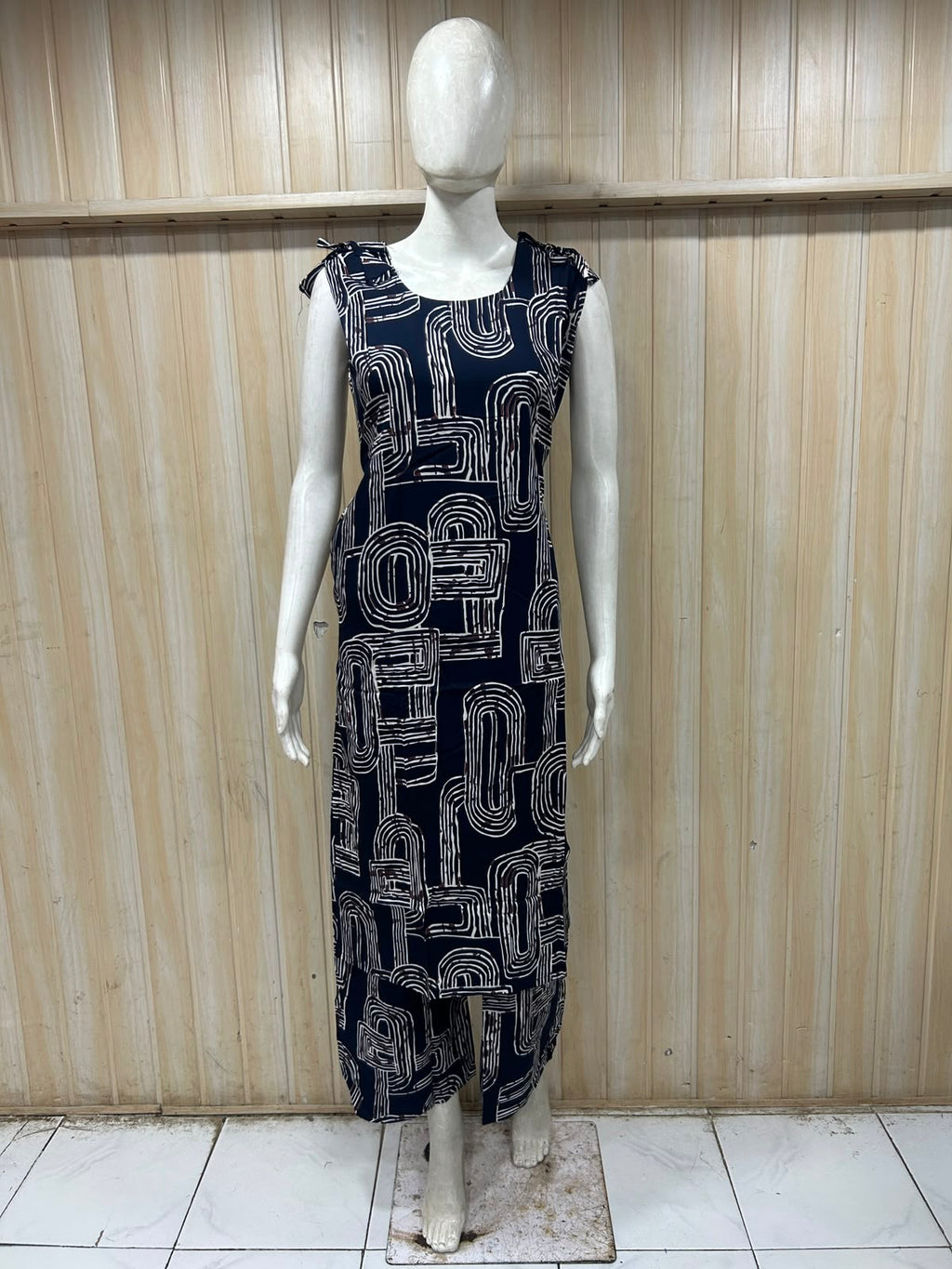 Navy Blue 24 Grade Heavy Rayon Printed Co-ord Set