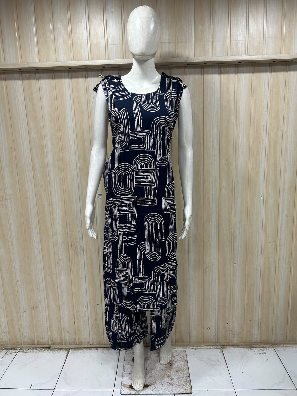 Navy Blue 24 Grade Heavy Rayon Printed Co-ord Set