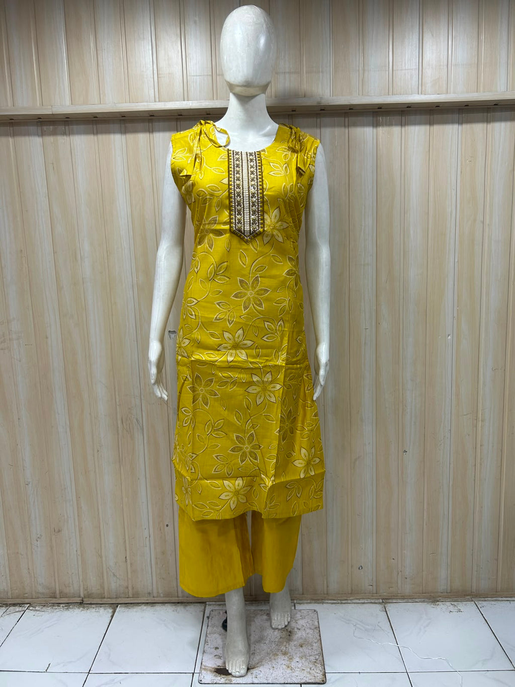 Mustard Yellow Floral Vertican Co-ord Set with Side Pockets