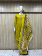 Elegant Mustard Yellow Vertican 3-Piece Ethnic Suit Set