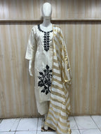 Ivory ROMAN GLASS 3-Piece Straight Suit Set with Black Stone Work