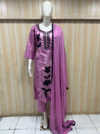 Mauve Pink ROMAN GLASS 3-Piece Stone Work Straight Suit Set