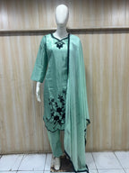 Mint Green ROMAN GLASS 3-Piece Stone Work Straight Suit Set