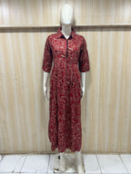 Maroon Printed Reyon/Rayon Round Kurti – Elegant Floral Print 1-Piece Kurti